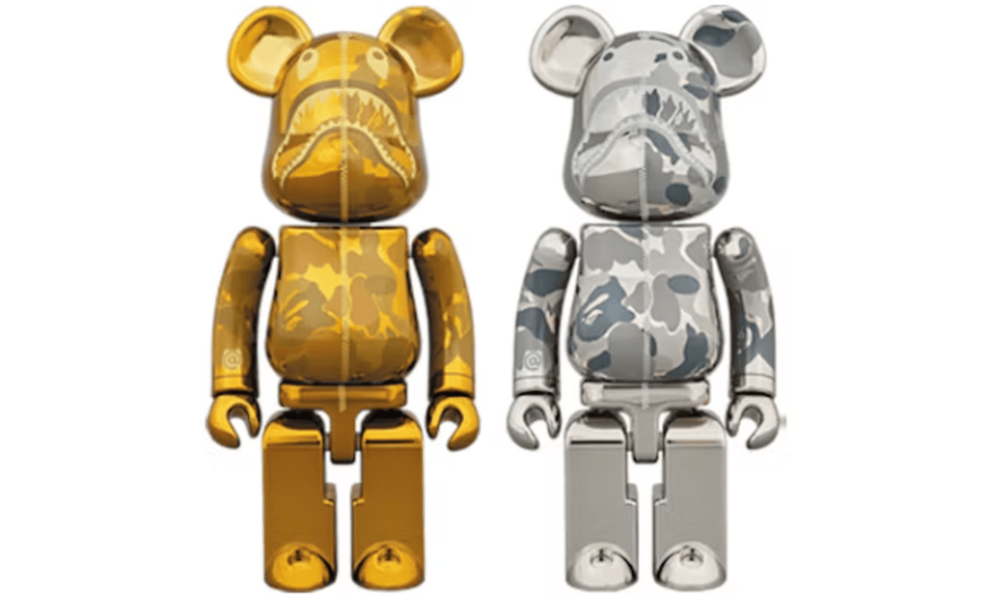 Bearbrick x BAPE Superalloy Camo Shark 200% Set Gold/Silver